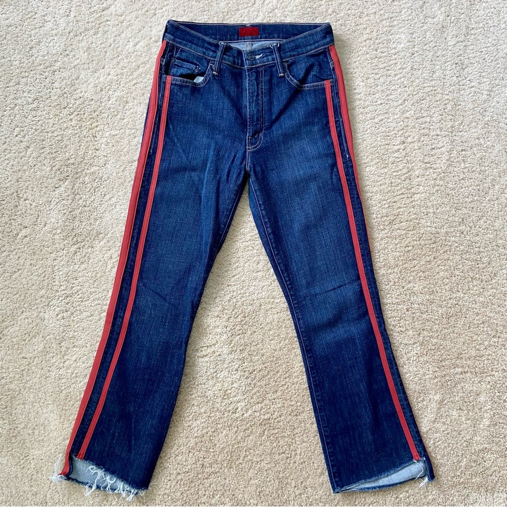 Mother Denim Insider Crop Step Fray Speed Racer Red Stripe Jeans 27